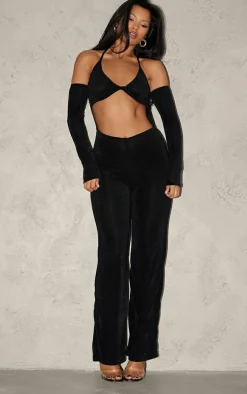 Black Acetate Cut Out Halterneck Straight Leg Jumpsuit