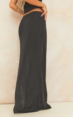 Black Acetate Slinky Low Rise Maxi Skirt