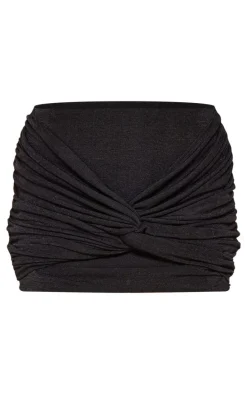 Black Acetate Slinky Twist Front Micro Mini Skirt
