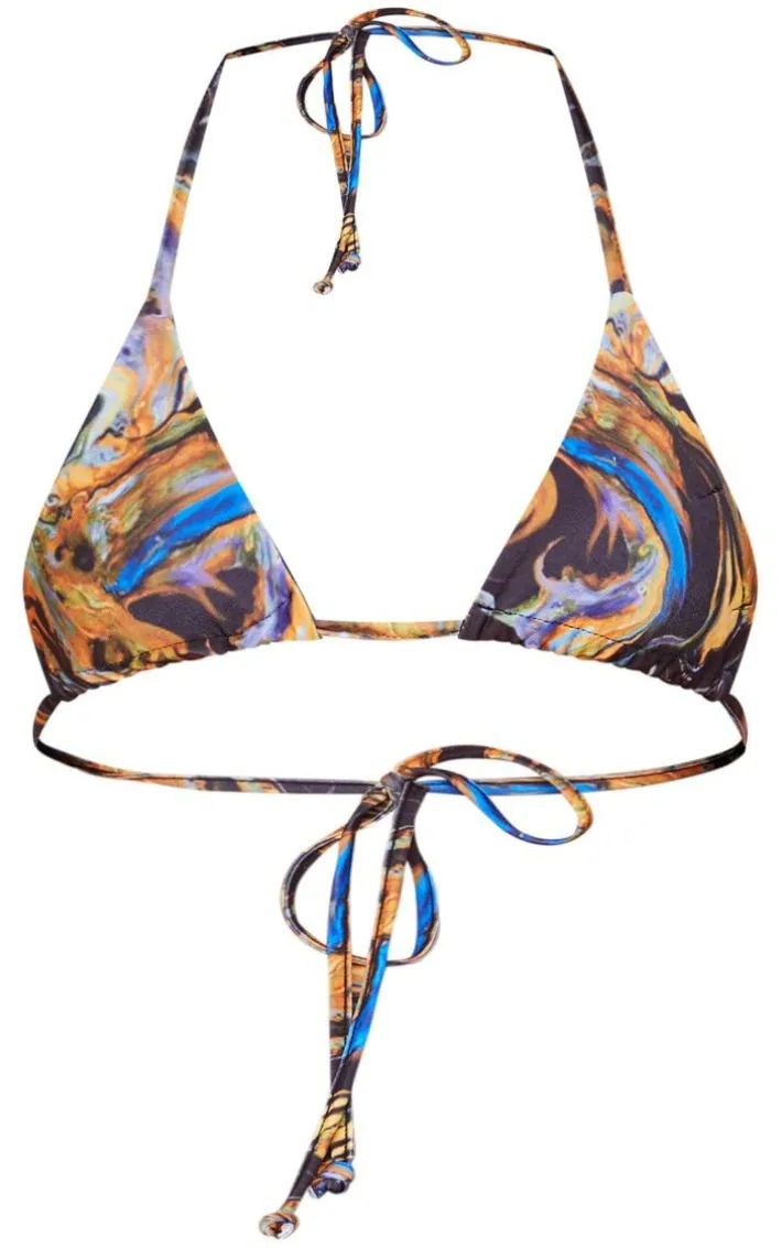 Black Acid Print Upside Down Triangle Bikini Top