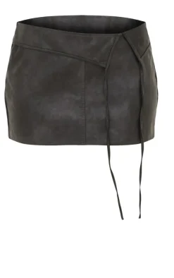 Black Acid Wash PU Micro Mini Skirt