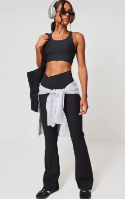 Black Active Rib Cross Waist Yoga Pants