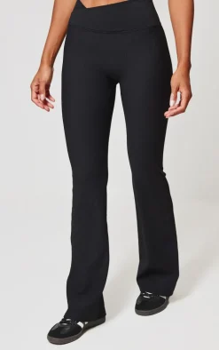 Black Active Rib Cross Waist Yoga Pants
