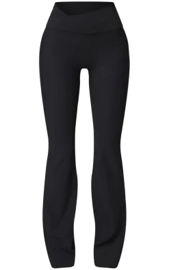 Black Active Rib Cross Waist Yoga Pants