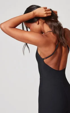 Black Active Rib Long Gym Unitard