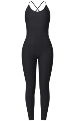 Black Active Rib Long Gym Unitard