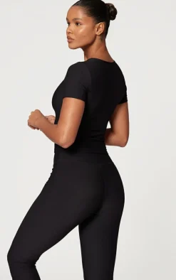 Black Active Rib Short Sleeve Gym Top