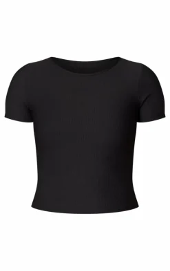 Black Active Rib Short Sleeve Gym Top