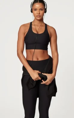 Black Active Rib Strappy Back Sports Bra