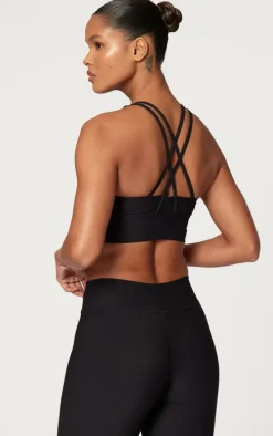 Black Active Rib Strappy Back Sports Bra