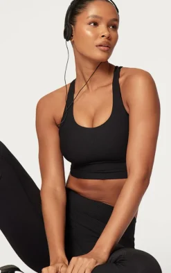 Black Active Rib Strappy Back Sports Bra