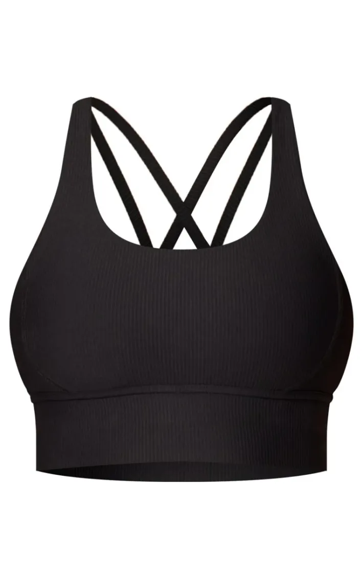 Black Active Rib Strappy Back Sports Bra