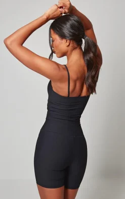 Black Active Rib Strappy Vest Top