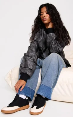 Black and Cream Pu Contrast Panel Lace Up Sneakers