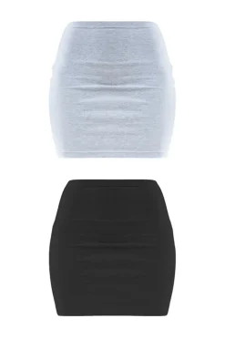 Black and Grey Basic Cotton Blend Jersey 2 Pack Mini Skirt