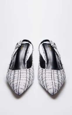 Black And White Boucle Point Toe High Stiletto Court Heels