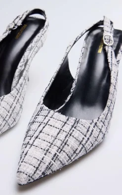 Black And White Boucle Point Toe High Stiletto Court Heels