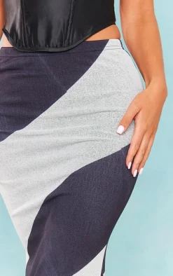 Black And White Printed Burnout Mesh Fishtail Maxi Skirt