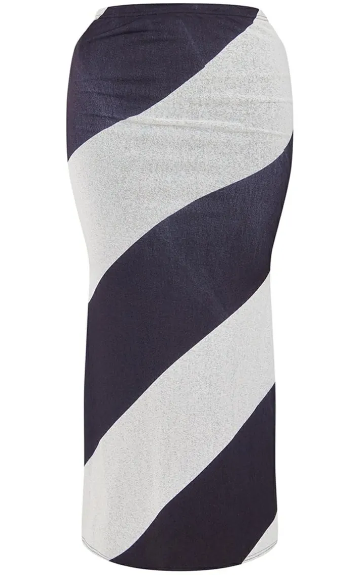 Black And White Printed Burnout Mesh Fishtail Maxi Skirt