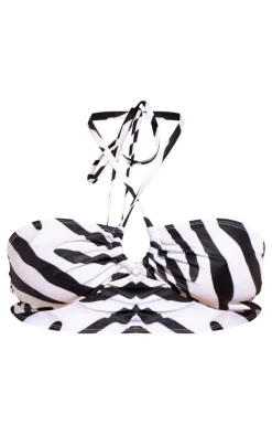 Black and White Zebra Print Halter Neck Bikini Top