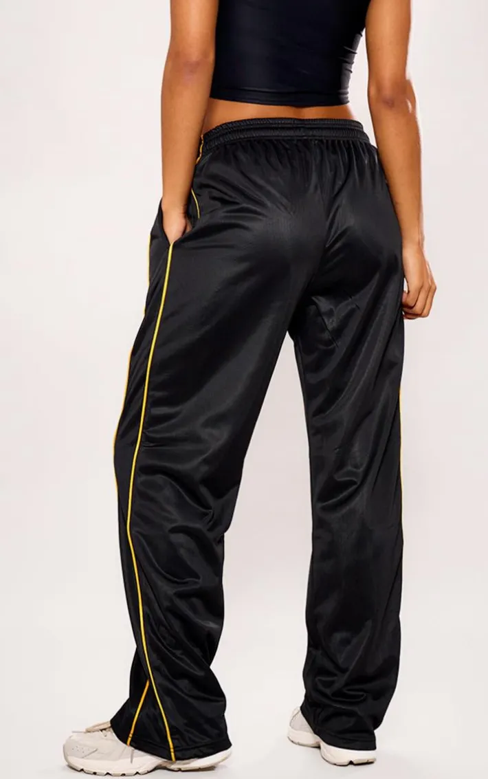 Black And Yellow Tricot Side Stripe Track Pants