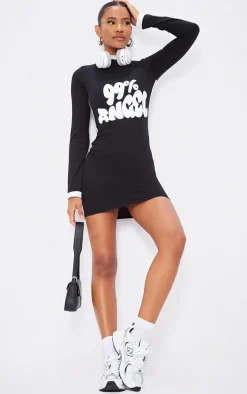 Black Angel Graphic Contrast Sleeve Bodycon Dress