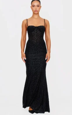 Black Animal Devore Maxi Dress