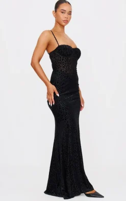 Black Animal Devore Maxi Dress