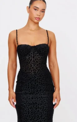 Black Animal Devore Maxi Dress