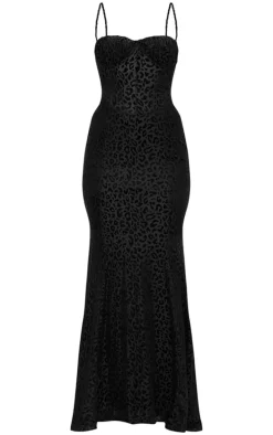 Black Animal Devore Maxi Dress