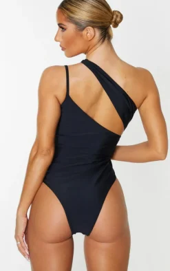 Black Asymmetric Double Strap Swimsuit