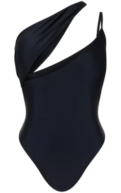 Black Asymmetric Double Strap Swimsuit