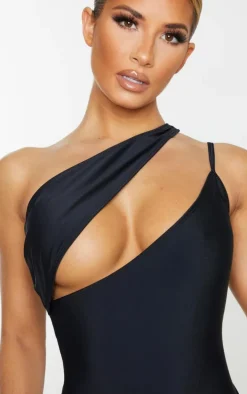 Black Asymmetric Double Strap Swimsuit