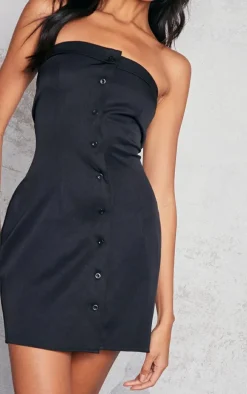 Black Asymmetric Fold Bandeau Bodycon Dress