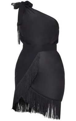 Black Asymmetric Fringe Beach Dress