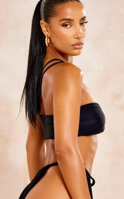 Black Asymmetric Ruched Bikini Top