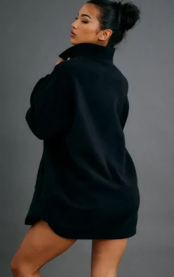 Black Authentic Graphic Half Zip Fleece Sweater Dress