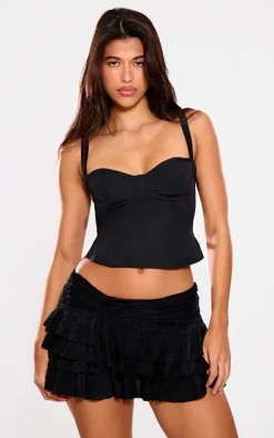 Black Backless Buckle Detail Crop Top