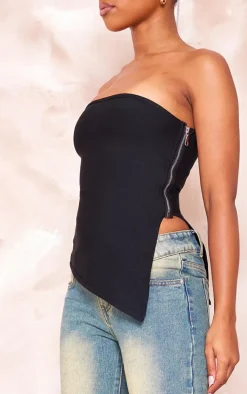 Black Bandage Split Asymmetric Hem Bandeau Long Top