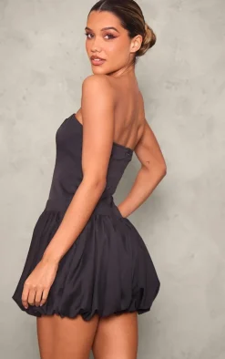 Black Bandeau Boned Puffball Mini Dress