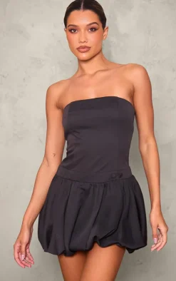Black Bandeau Boned Puffball Mini Dress