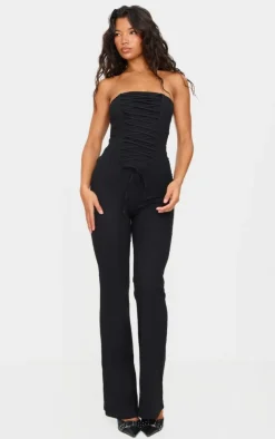 Black Bandeau Corset Lace Up Straight Leg Jumpsuit