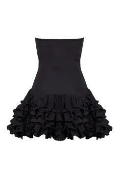 Black Bandeau Frill Button Down Mini Dress