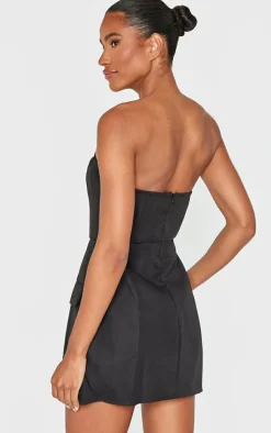 Black Bandeau Pocket Detail Shift Dress