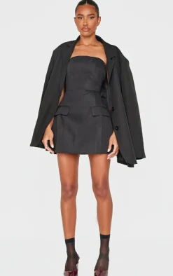 Black Bandeau Pocket Detail Shift Dress