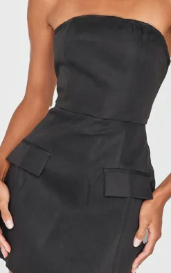 Black Bandeau Pocket Detail Shift Dress