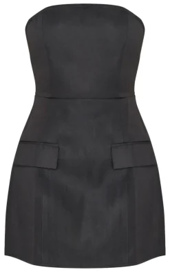 Black Bandeau Pocket Detail Shift Dress