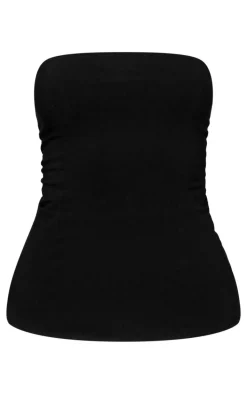 Black Bandeau Puff Hem Mini Dress