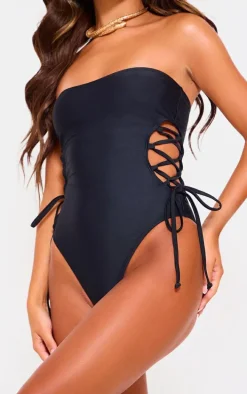 Black Bandeau Tie Side Swimsuit