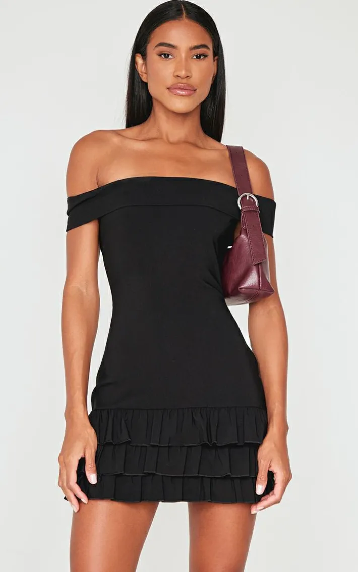 Black Bardot Tiered Shift Dress